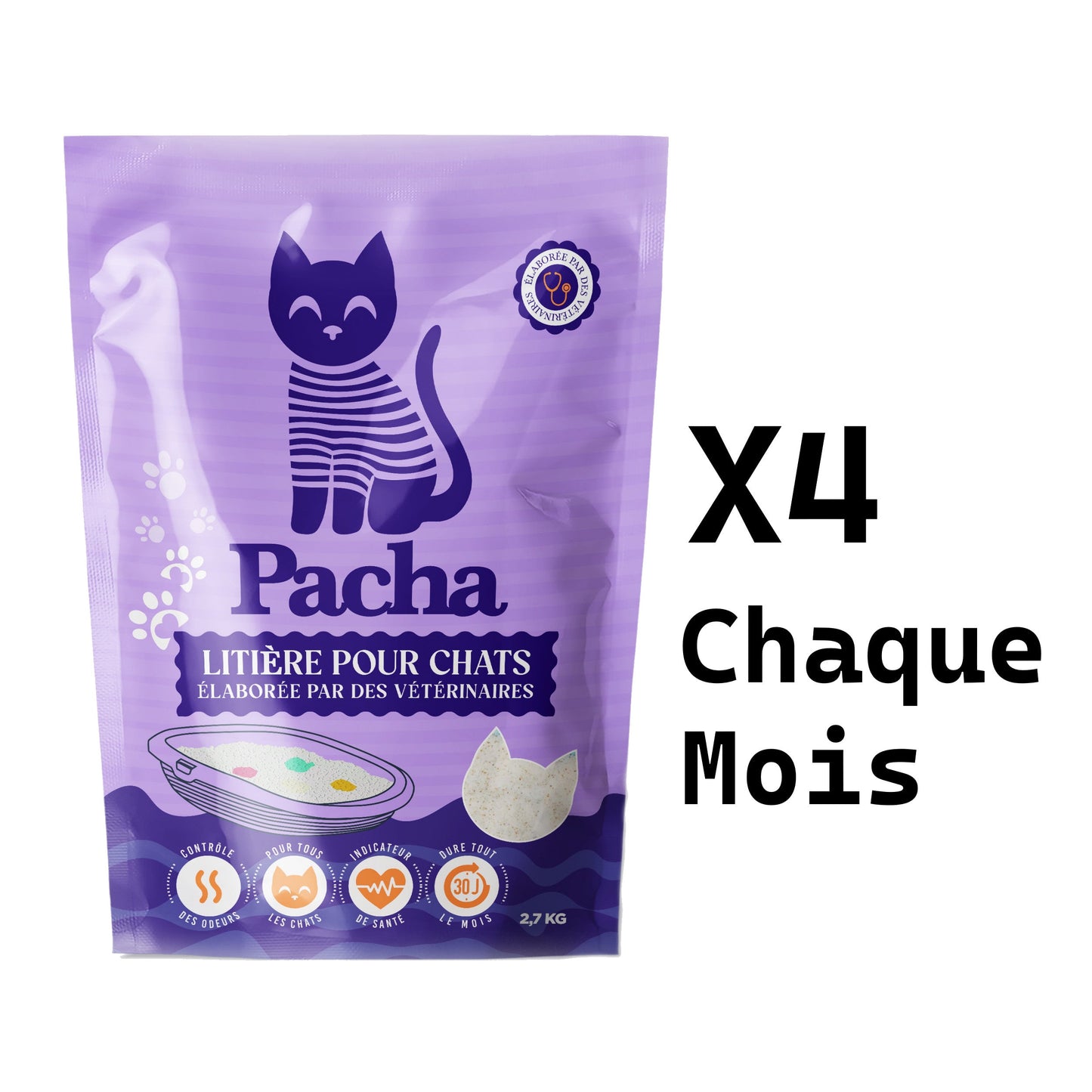 h) 4 sacs tous les mois | 4 Beutel jeden Monat